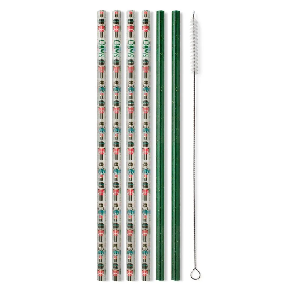 Swig Life Classic Nutcracker   Green Glitter Reusable Straw Set
