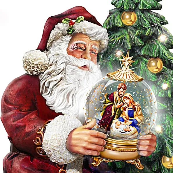 The Bradford Exchange The Greatest Gift Of All Santa Sculpture with Lights and Narration by Thomas Kinkade 8.75-inches
