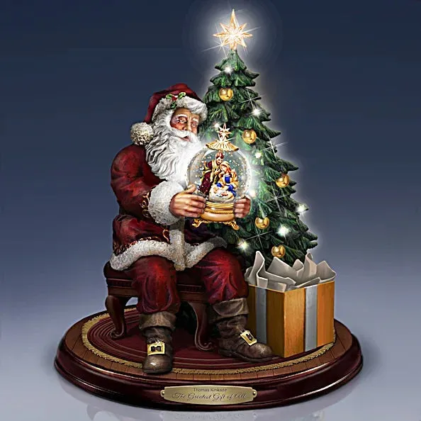 The Bradford Exchange The Greatest Gift Of All Santa Sculpture with Lights and Narration by Thomas Kinkade 8.75-inches