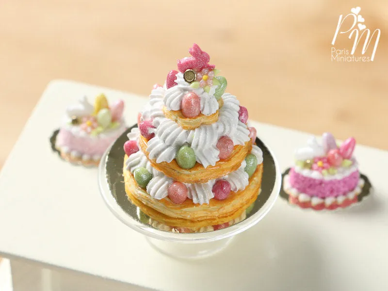 Triple Layered Easter St Honoré - Miniature Food in 12th Scale for Dollhouse