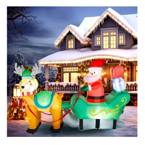 VINGLI 7ft Tall Christmas Santa Sleigh Inflatable, Blow Up Yard Decoration with Secure Stakes Storage Bag, Electric Blower Fan for Indoor Outdoor Garden Decor