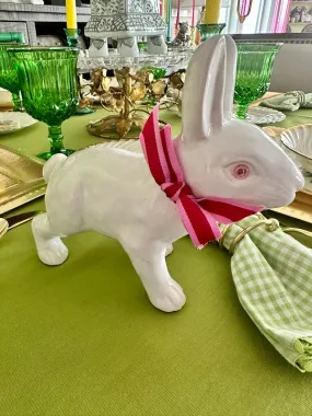 Vintage Bunny Figurine, White with  Pink Glass Eyes and Bow