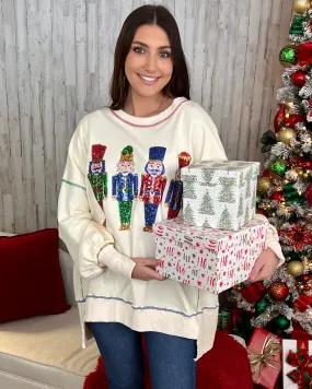 Visiting Santa Cream Nutcracker Top