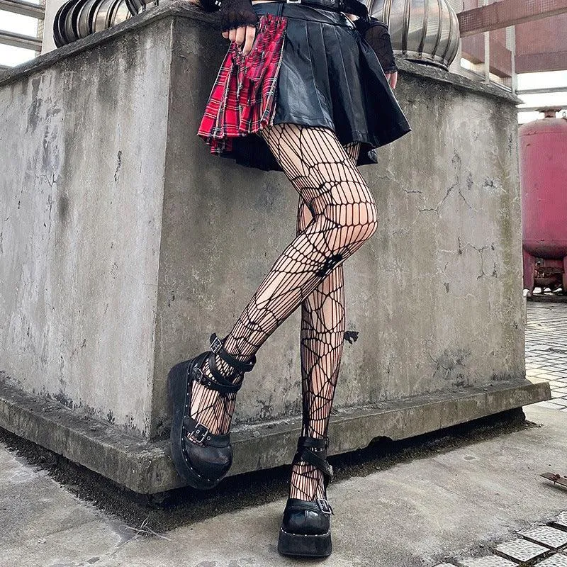 Women's Black Skull Fishnet Stockings for Halloween - Halloween costume