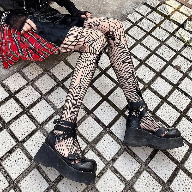 Women's Black Skull Fishnet Stockings for Halloween - Halloween costume