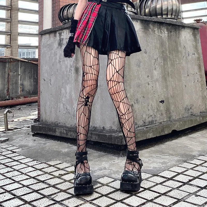 Women's Black Skull Fishnet Stockings for Halloween - Halloween costume